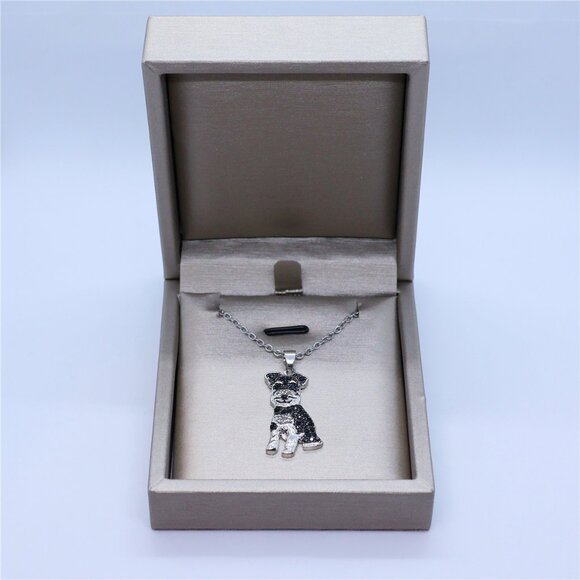 Schnauzer Pet Lovers Dog Breed Puppy Owners Rhodium Sterling Silver CZ Necklace - Picture 7 of 12